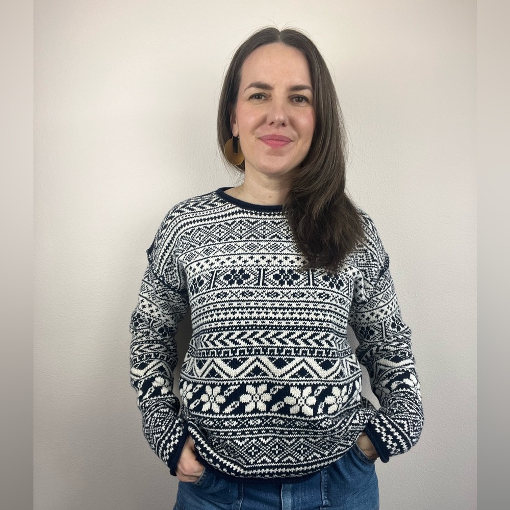 Jones New York Sport Navy and White Striped Knit Top